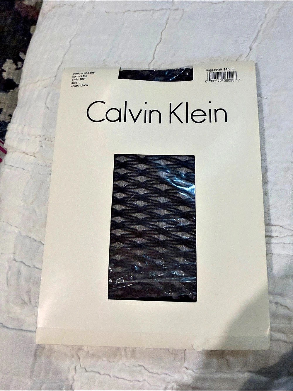 Calvin Klein Vertical Ribbons Control Top Tights, Black NWT